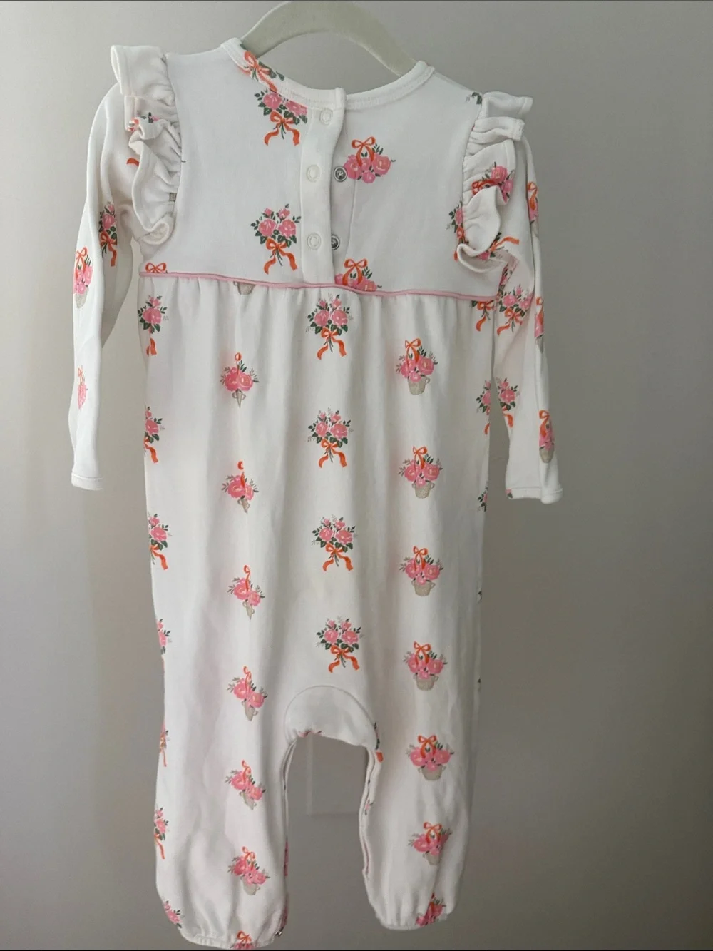 The Beaufort Bonnet Company White Floral Ruffle-Shoulder One-Piece